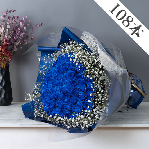 青バラ108本の花束（かすみ草入り） | 広島花屋オンラインショップ花将