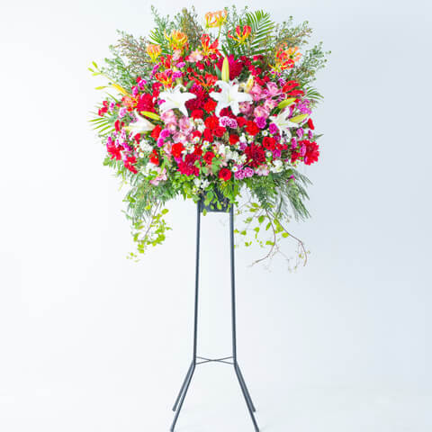 赤系スタンド花 1段豪華におまかせ