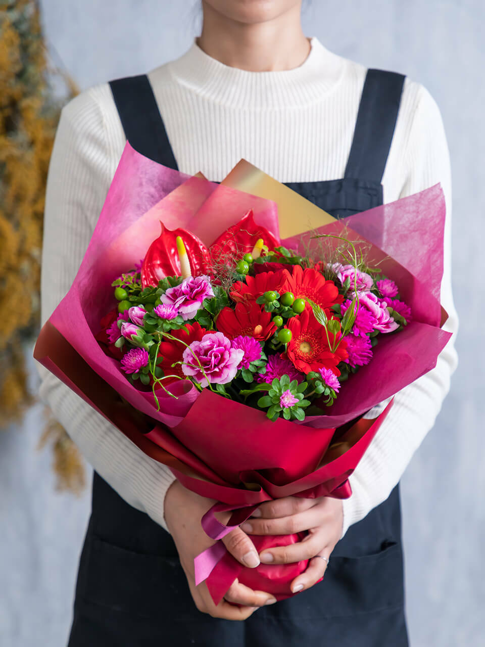 赤系 花束 | 広島花屋オンラインショップ花将