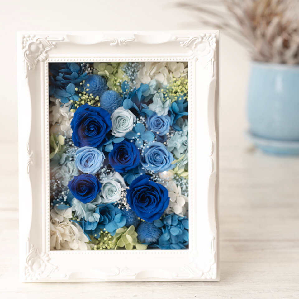 ブルー系フレームBOXプリザーブドフラワー｜広島花屋オンライン