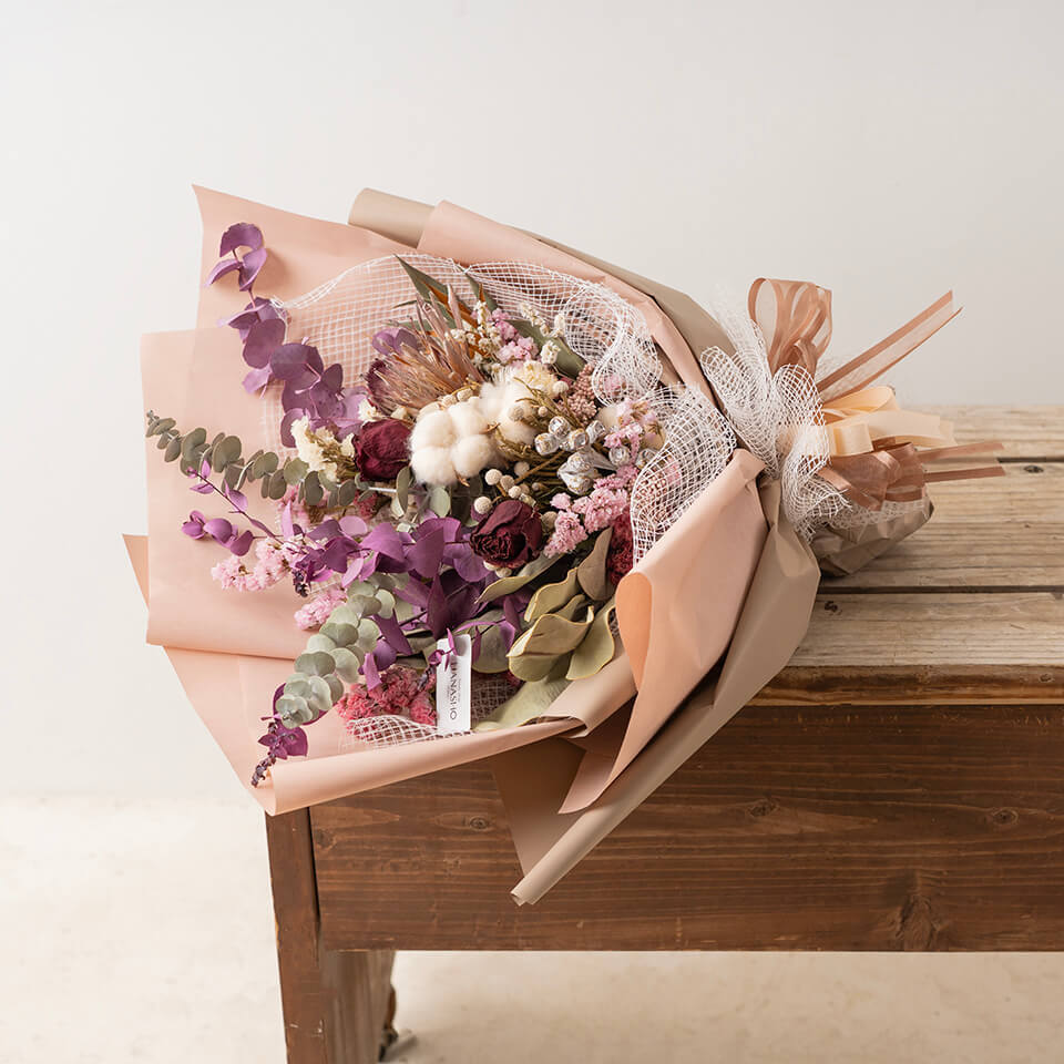 韓国風ラッピング】大人可愛い色合いドライフラワー｜広島花屋