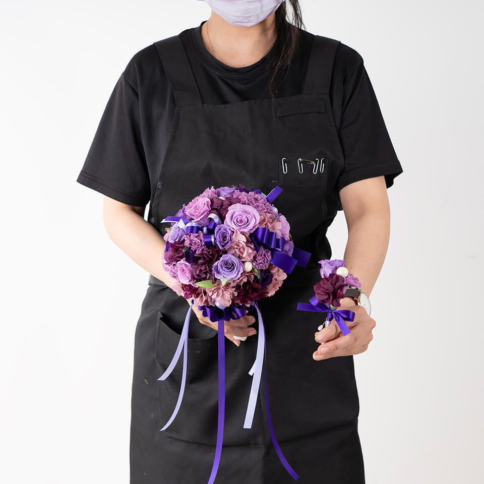ラベンダーグレイス色のプリザーブドフラワーブーケ｜広島花屋